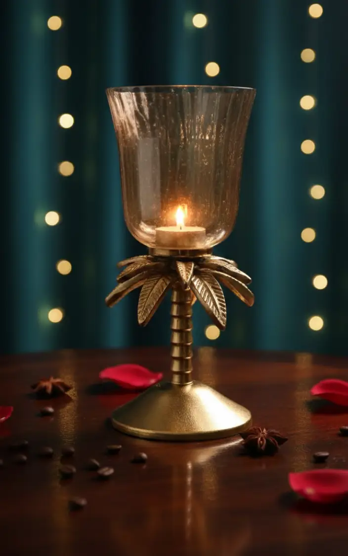 Golden Palm Candle Holder