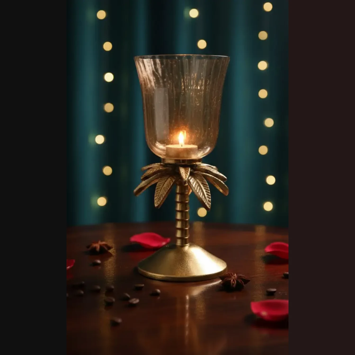 Golden Palm Candle Holder