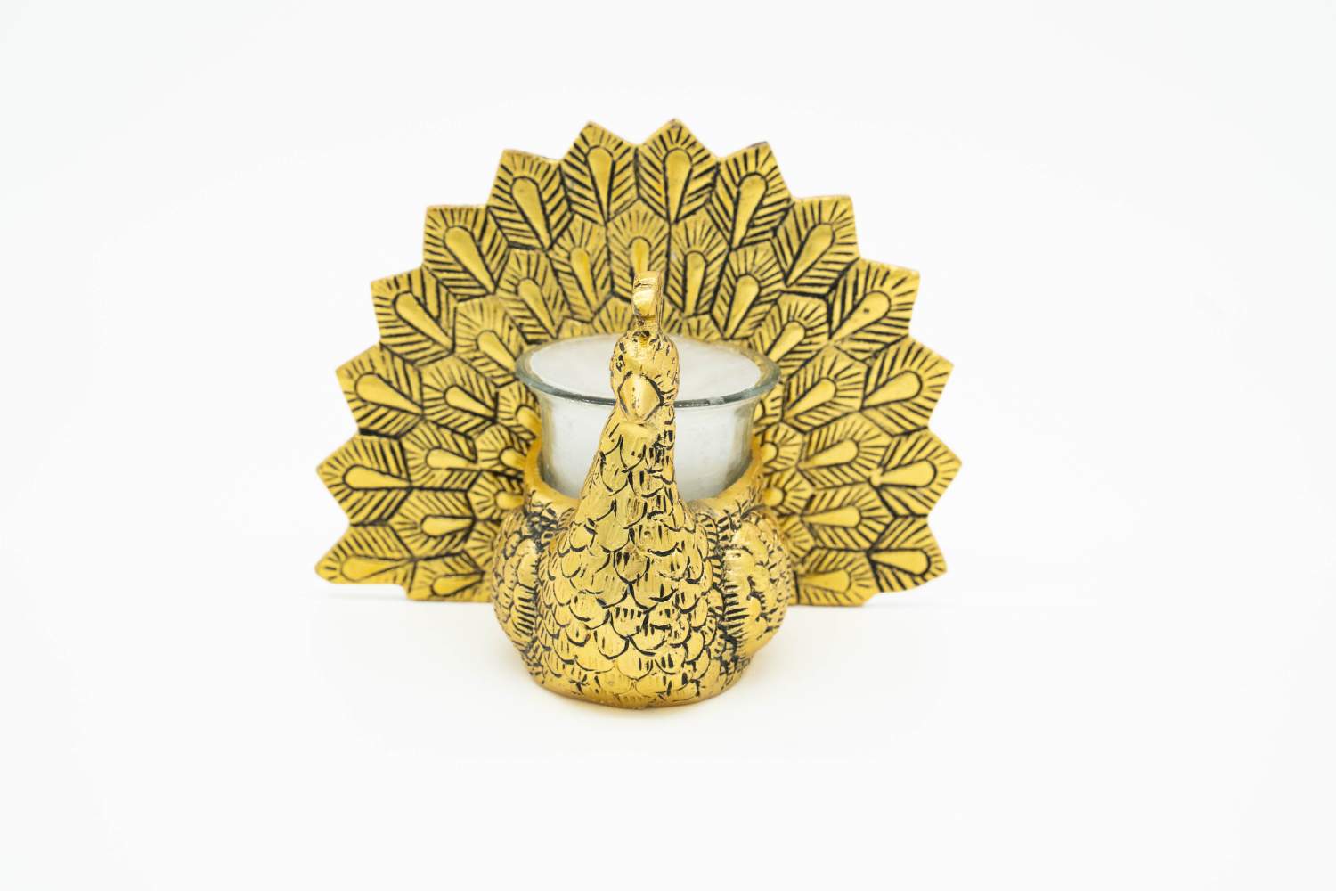 Majestic Golden Peacock Votive Holder