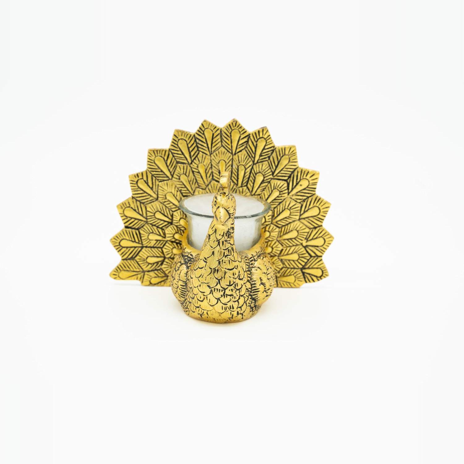 Majestic Golden Peacock Votive Holder