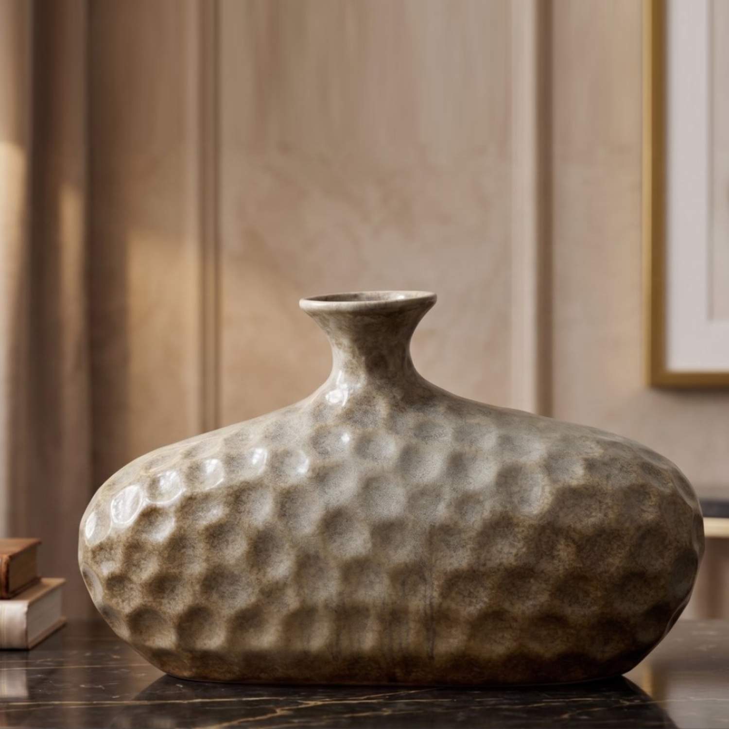 Artisanal Hammered Wide Ceramic Vase
