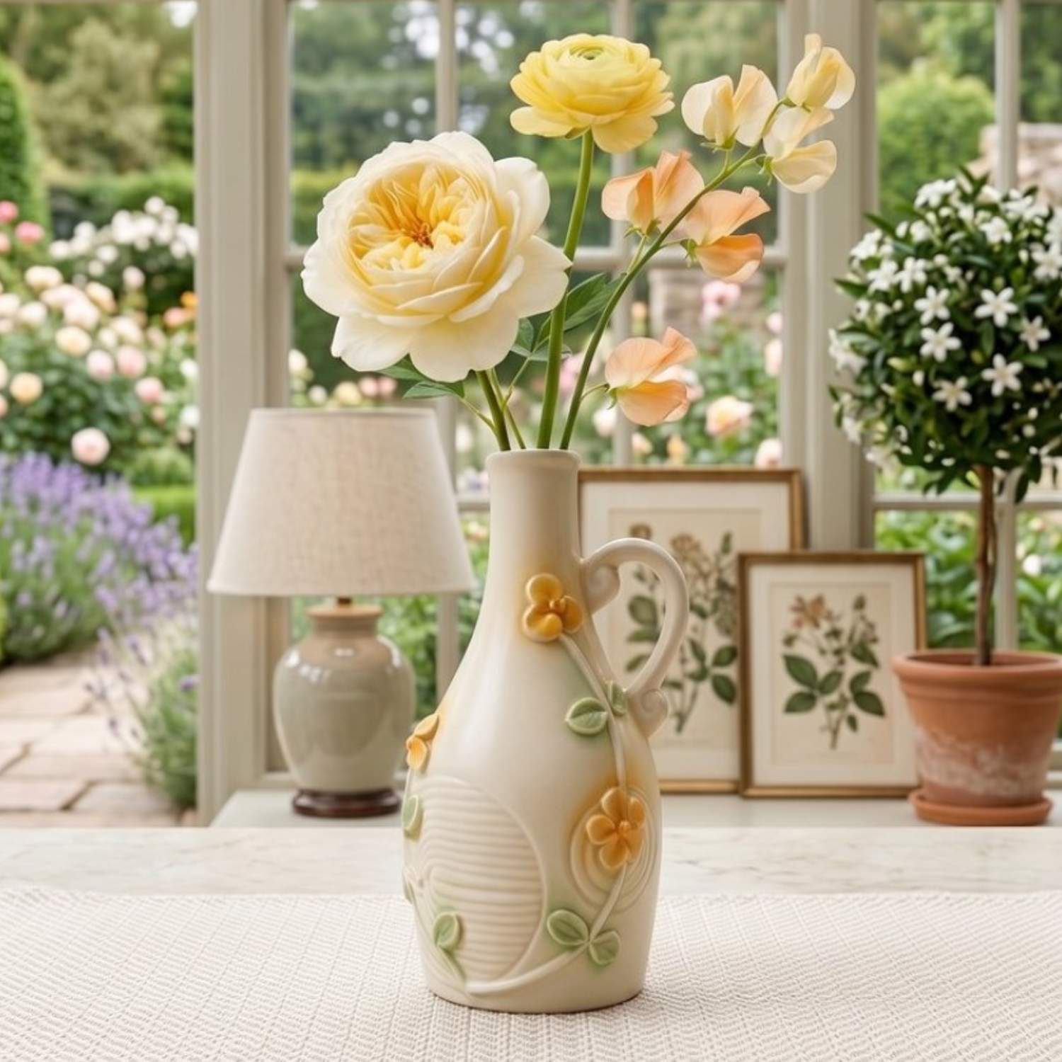 Heritage Floral Appliqué Ceramic Vase