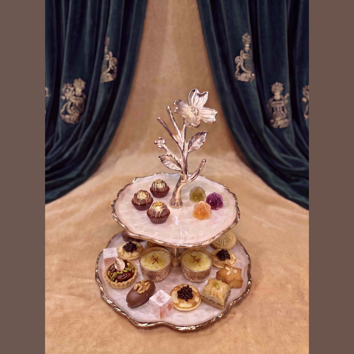 Mother-of-Pearl Blossom Dessert Stand
