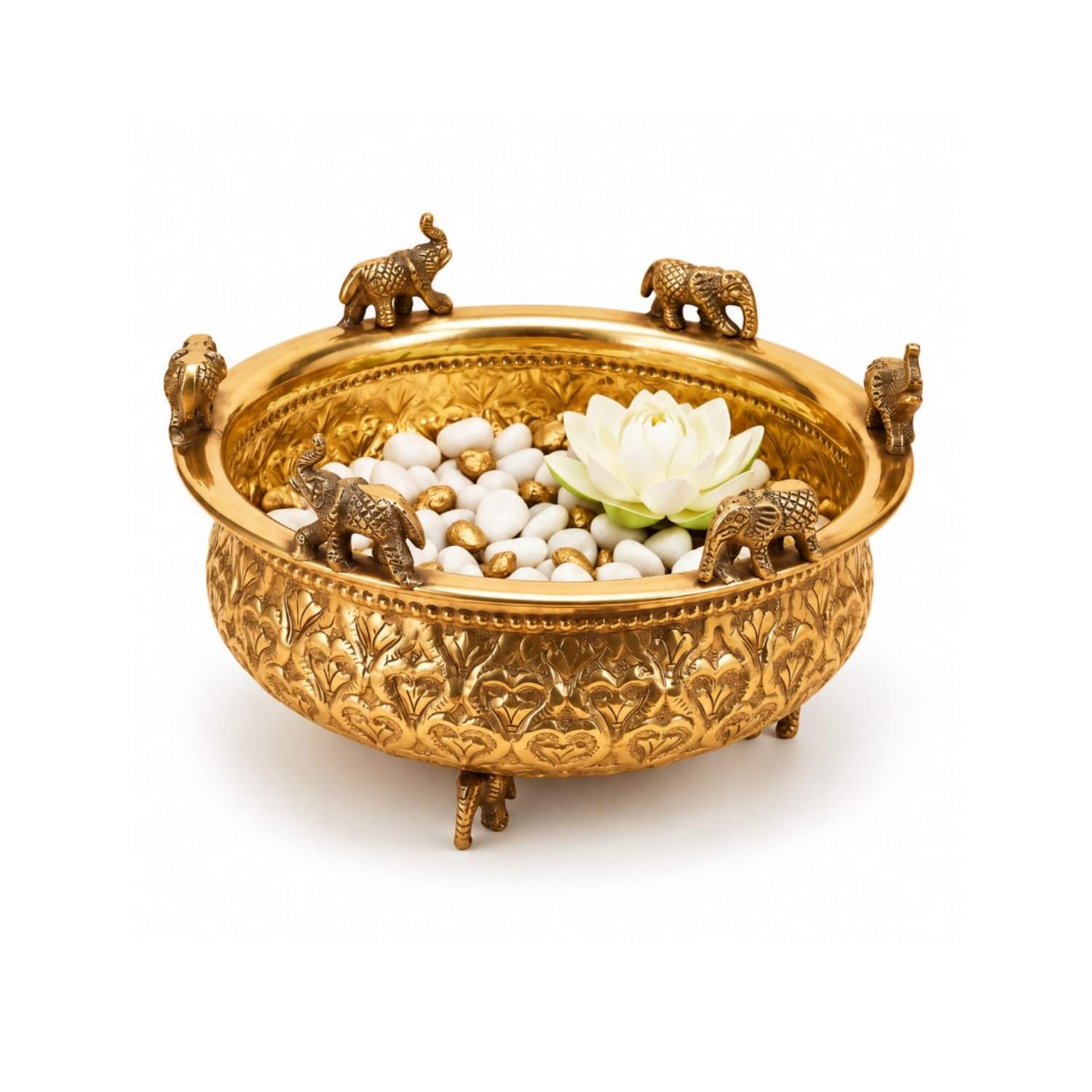 Royal Pure Brass Urli with Elephant Accents