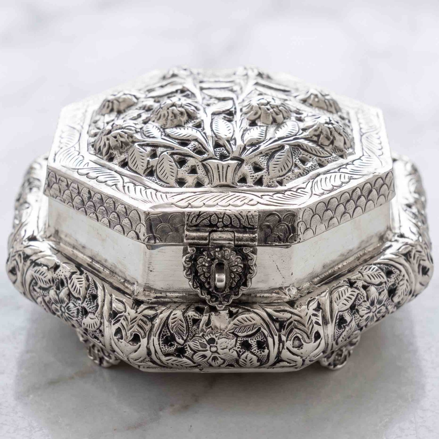 Brass Jewelry Box in antique silver polish
