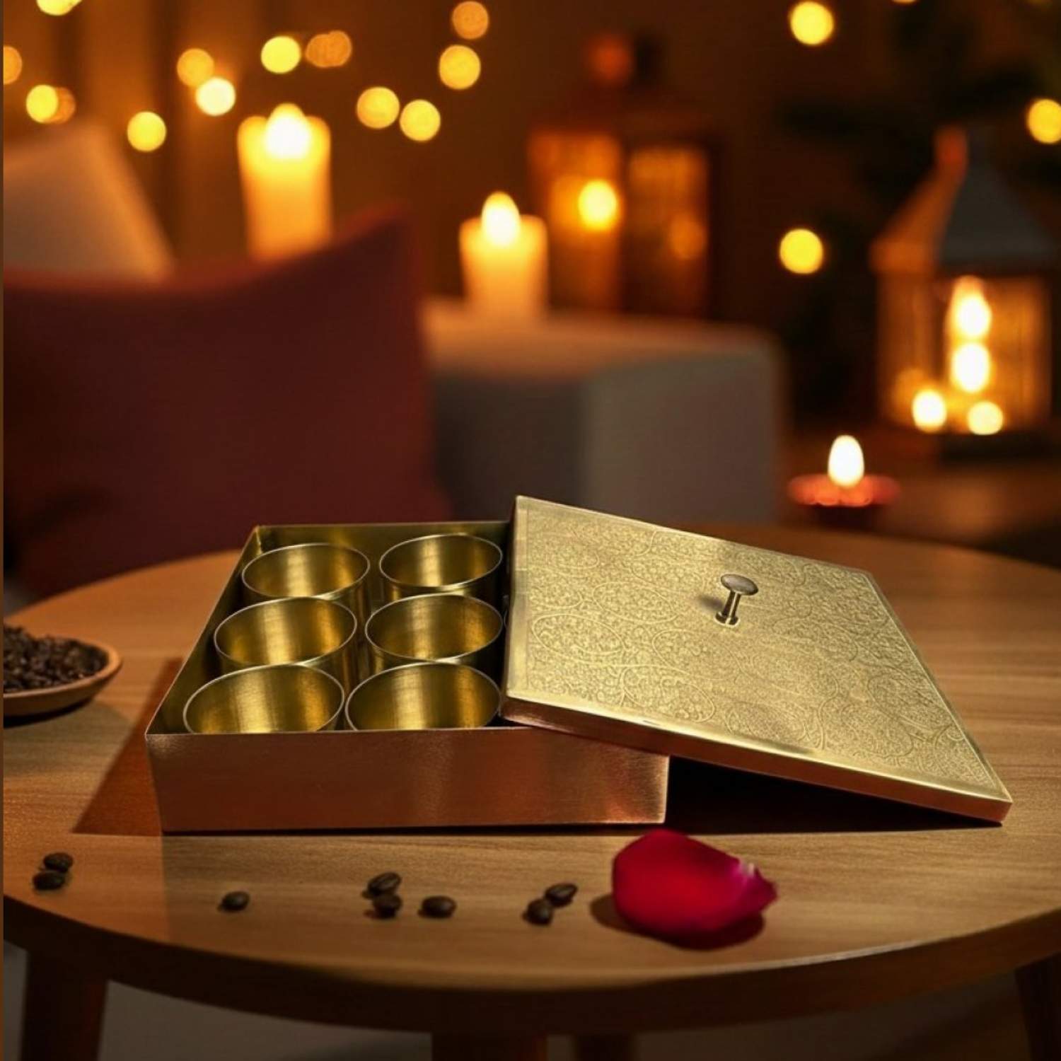 Artisanal Engraved Brass Square Spice Box – 9 Compartments