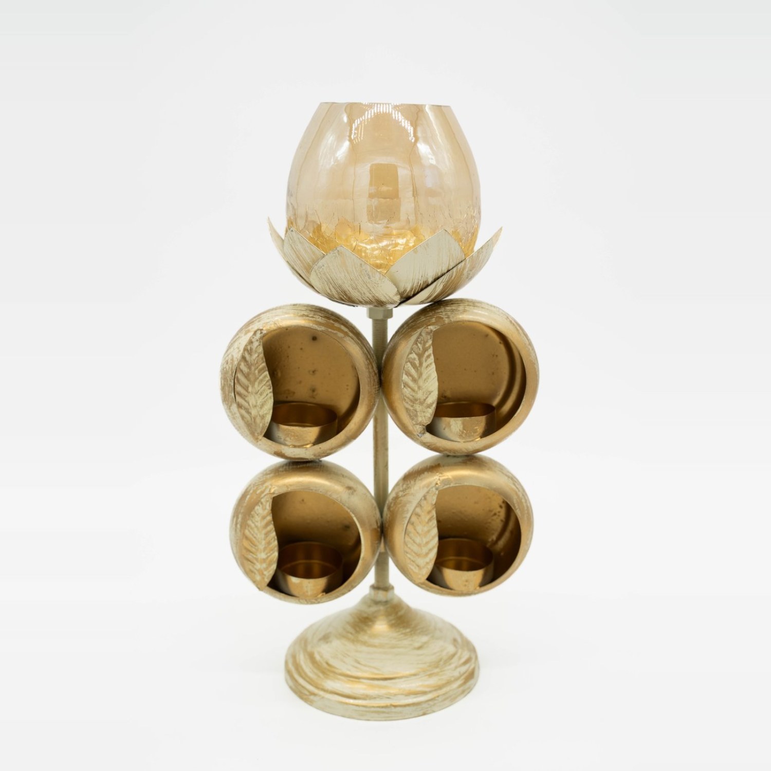 Opulent 5-Flower Tiered Candle Holder – Antique Gold