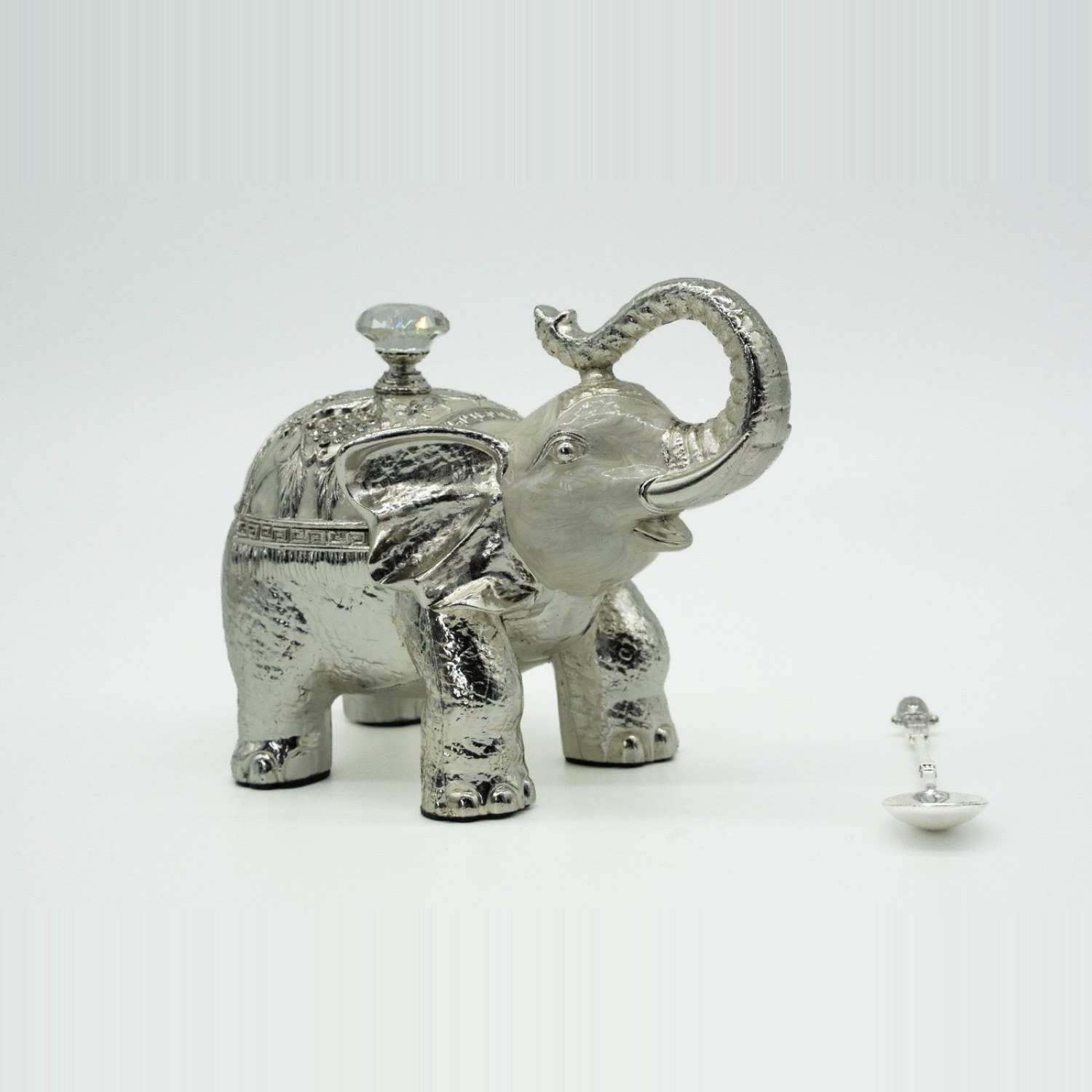 Regal Silver & White Enamel Elephant Trinket Bowl